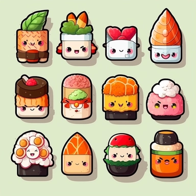 Cute Adorable Kawaii Food Stickers, Kawaii Food Clipart, Sushi Japanese Food, Free Commercial Use, Printable Stickers