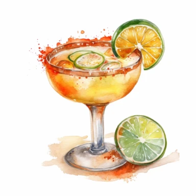 hand drawn spicy margarita, very detailed and realistic, watercolor, white background with margins, clipart style — uplight