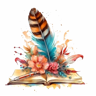 writing pen feather book flower digital clipart on white background