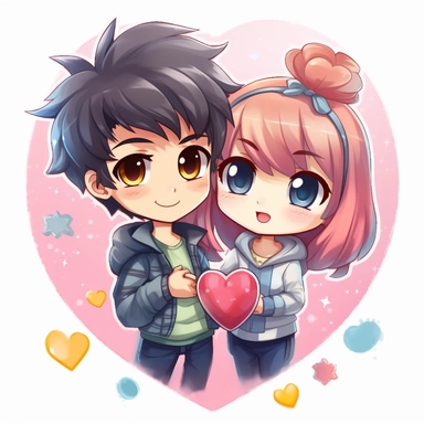 create some anime style clipart. make them meaning love kiddie style no background