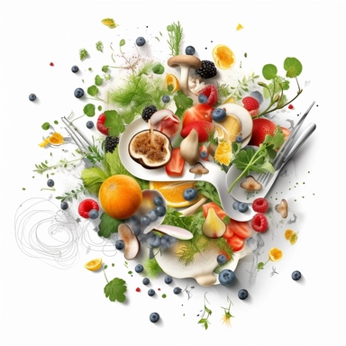 White background. Clipart. food. magical foodscapes made from mouthwatering dishes that are transformed into extraordinary landscapes. mystical, beauty of nature elements, touch of fantasy, visually stunning, enchanting, imagination, culinary, extraordinary. Clipart. White background.