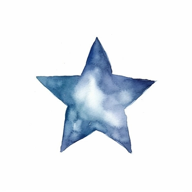 small simplified indigo watercolor star, clipart, children's book illustration, white background