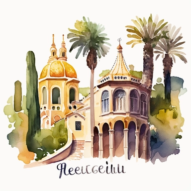 watercolor clipart barcelona park guell