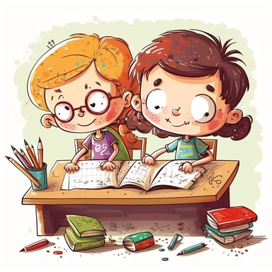 cute cartoon homework, children's magazine illustration,cartoon,clipart