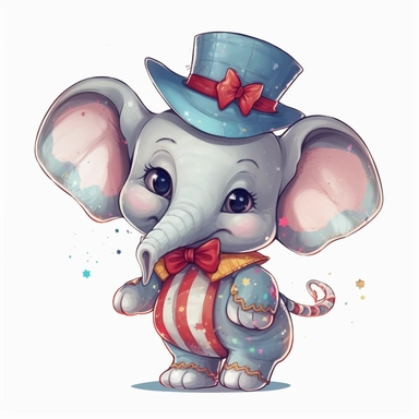 cute baby elephant in a Circus Performer Costume, cartoon clipart, isolated white background, 32k