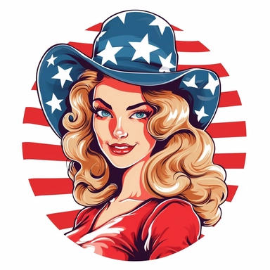beautiful american patriotic woman cartoon style clipart