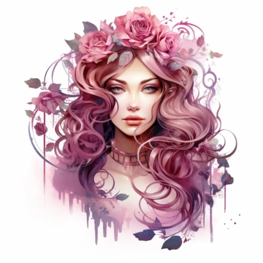Ethereal love witch pink roses, cinnamon, clipart sheet in the style of Anna Dittmann, vivid, separated with a margin, white background - <@1009257737219219560> (fast)