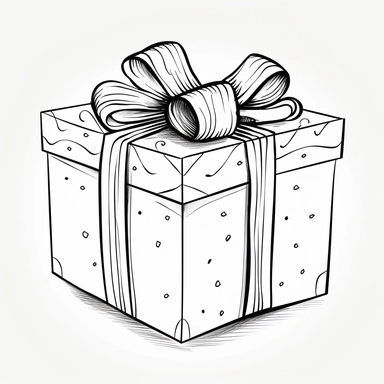 clipart style, black and white colouring page, simple gift box with a bow