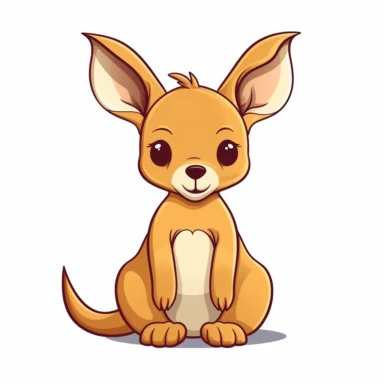 Kangaroo clipart, kawaii, monochromatic, white background