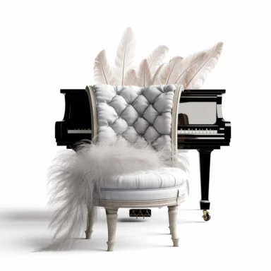 luxury piano seat, one music book feather digital clipart on white background