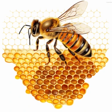 honeybee clipart and honeycomb, white background