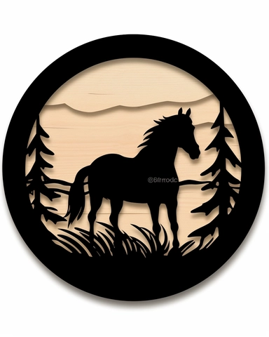 a circle with horse inside it SVG Papercut Template, svg cut files, Silhouette, Clipart Vector, flat black lines on white background, Cricut, in style of foxsister
