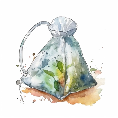 Watercolor clipart with white background, tea bag , flat design, clearly defined separated image, high quality