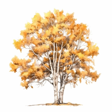 aspen tree Clipart, watercolor, realism, white background