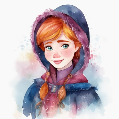 watercolor clipart, Anna from Frozen, high detail, single design, 8k