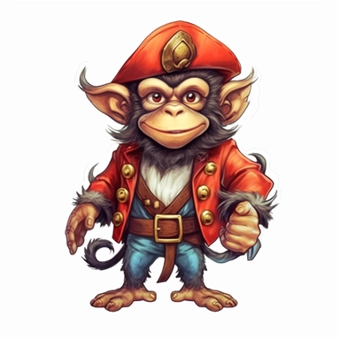 pirate cute monkey sublimation clipart, detail, illustration style, high solution, on the white background