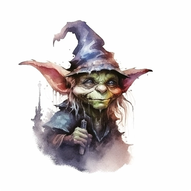 watercolor dark fantasy mystic goblin clipart, hd 4k, detailed, focused, isolated on white background