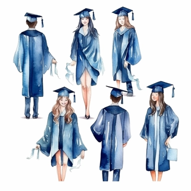 watercolor graduation ceremony related scenes, illustrations clipart set, simple, , cartoon elements ,different variants , separate elements with a margin, ,4k, high resolution