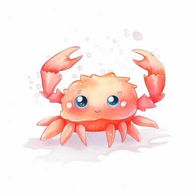 watercolor adorable kawaii crab character kawaii, isolated, kawaii,digital art,detailed, concept,art,8k,hd,on white background,clipart