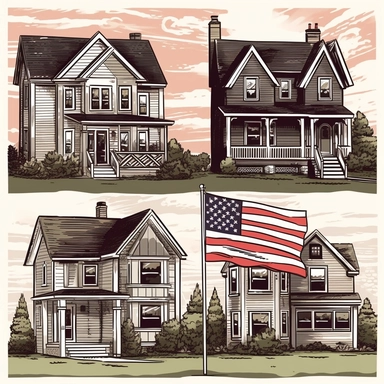 mix american and canadian homes with flag vector clipart high detail