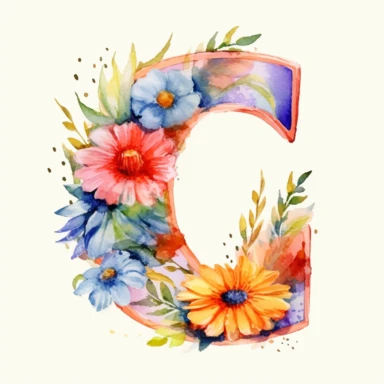watercolor letter C with colorful flowers clipart, single clipart, high resolution, vibrant colors, 8k