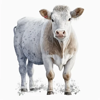 detailed watercolour 4k cute full white cow old adult big cow full body clipart white background