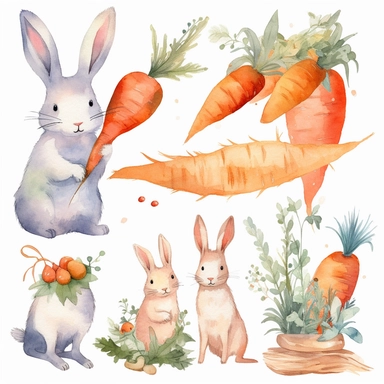 Watercolor Carrot Clipart - digital png carrots, rabbits and cake graphics, single element