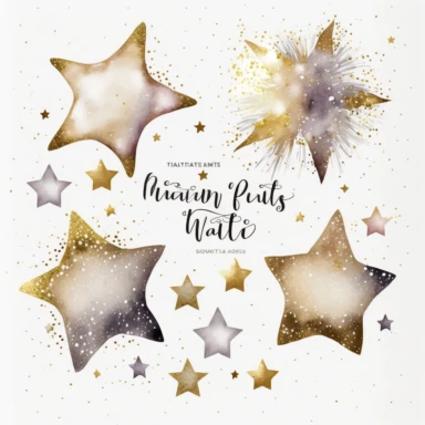 new years eve party, glitter, stars, watercolor, white background, clipart