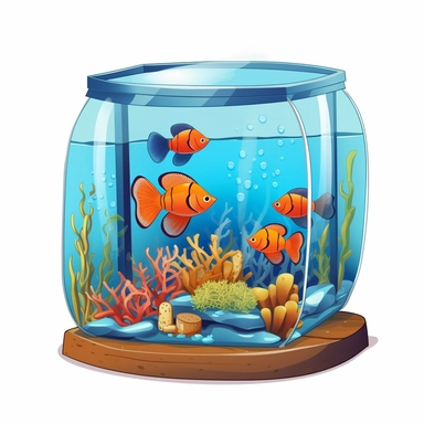 ella bailey illustration style, cartoon style fish tank , high definition, 8k, insanely detailed, fine detail, sharp focus, illustration, white background, isolated clipart