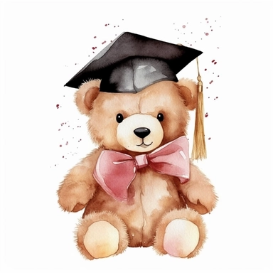 Cute Beautiful Teddy Bear graduate Watercolor Sublimation Clipart ,Cartoon,hyper realistic, intricate detail, illustration style,high solution,on the white background