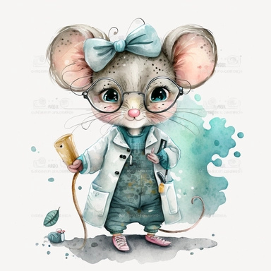 watercolor clipart lady mouse dressed like a dentist