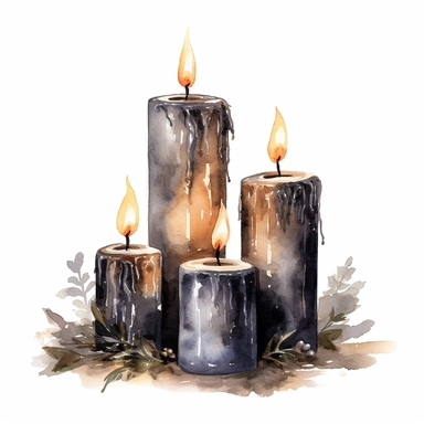 hyperrealistic high detailed dark academia fall candles, acryl watercolor clipart, white background