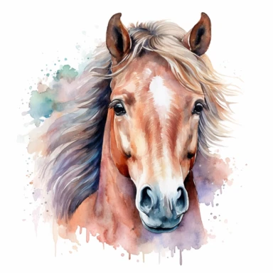 Watercolour cute horse, head only beautiful details, ultra detailed, ultra photo real intricate detailed, high definition, graphic clipart, hyper realistic, detailed, white background