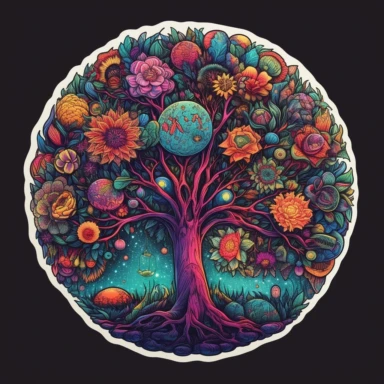 trippy zen hippie life tree floral vibrant plant arrangement with luminous lotus fluid waxy melty smooth polished insanely intricate detailed Clipart sublimation sticker art