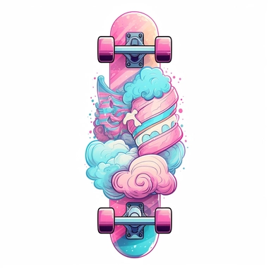 cotton candy horizontal skateboard sublimation clipart, hd, intricate detail, illustration style, high solution, on the white background