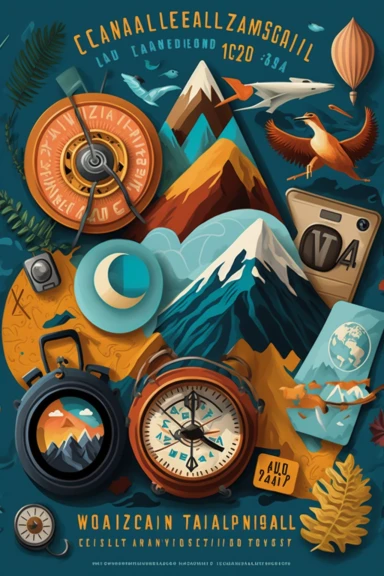 clipart with a wanderlust theme, featuring illustrations of mountains, compasses, and adventure gear, reflecting millennials and Gen Z's love for travel and exploration