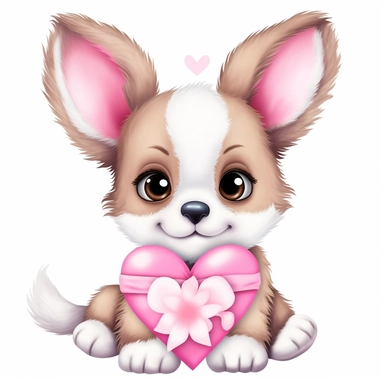 a very cute cuddly eyes happy puppy wearing a pink coat giving out heart's clipart Easter spring bunny scrapbooking Crafton digital paper white background