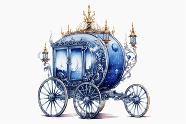 Watercolor Cinderella Carriage Clipart, On White Background, Spaced Out, 4K, Fairycore, Very Detailed, Ultra-HD, Vector Art