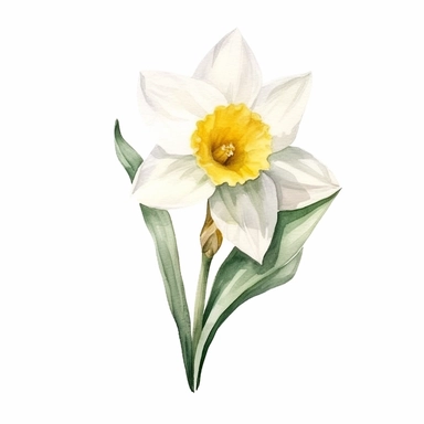 watercolor, birth floral,single leaf, daffodil special, clipart, white background