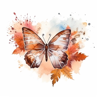 Clipart of autumn butterfly in the style of watercolour, paint washes, glitter core, individual