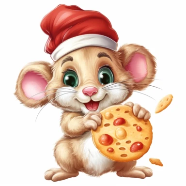 clipart digital svg cartoon of cute and cheeky mouse with a Christmas hat, stealing cookies left out for Santa, on a white background