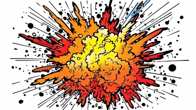 a bomb explodes out cartoon style comic explosion clip art, png, light yellow and crimson, liam gillick, camille walala, macro zoom, geoff johns, white background