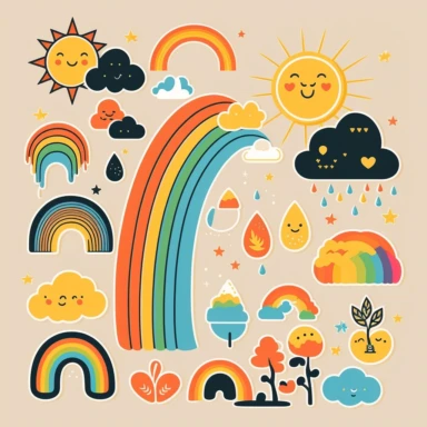 simple vector drawing of a rainbow, clipart, basic shapes, solid colors, joyful, doodle, sticker design, lineart, 2d flat file, silhouette, svg cut file