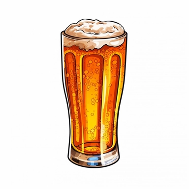 a glass of beer, cartoon, detailed, clip art, white background