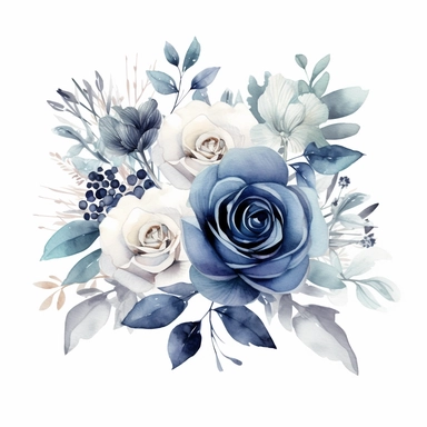 *watercolor dusty dark blue floral flowers clipart for wedding invitation card, hd, detailed, pastel color, clean line, on white background, spaced out - <@926876215221047358> (fast)