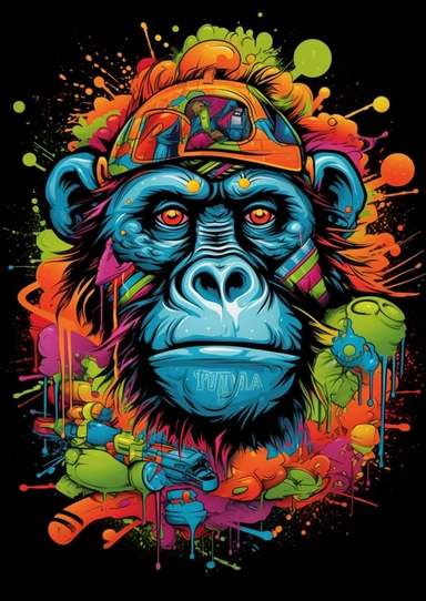 Tshirt features Design, CLIPART CONCEPT, Three-dimensional Rainbow Pantone GORILLA with graffiti artwork and graffiti design, large-scale canvas, louis wain, animated gifs, precisionist art, 3D vector graphics Design, Contour Drawing with Fine Line Artwork, Macro Detailed, FOCUSED ON THE CHARACTER, Clear visuals, Highest Resolution 3D File Format, in the style of photo-realistic techniques, Rendering with unreal engine 5, Sublimation Ink, Isolated white background