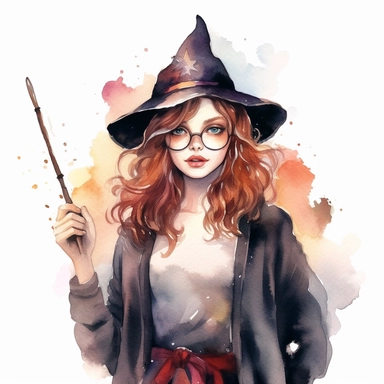 modern witch, clipart, watercolor style, super high quality, professional watercolor clipart, high resolution, clip art,