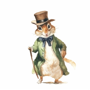 a Cute Happy Chipmunk in the style of Watercolor Kate Greenaway Clipart, White Background