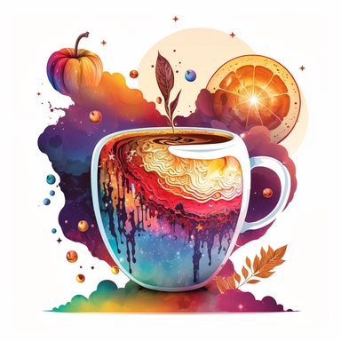 Boho style illustration, clipart, sublimation drawing Cosmic apple cider for alien. Bright colorful colors on a white background, high quality 8k, quality detail