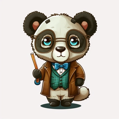 cute panda in history teacher costume on white background, clipart